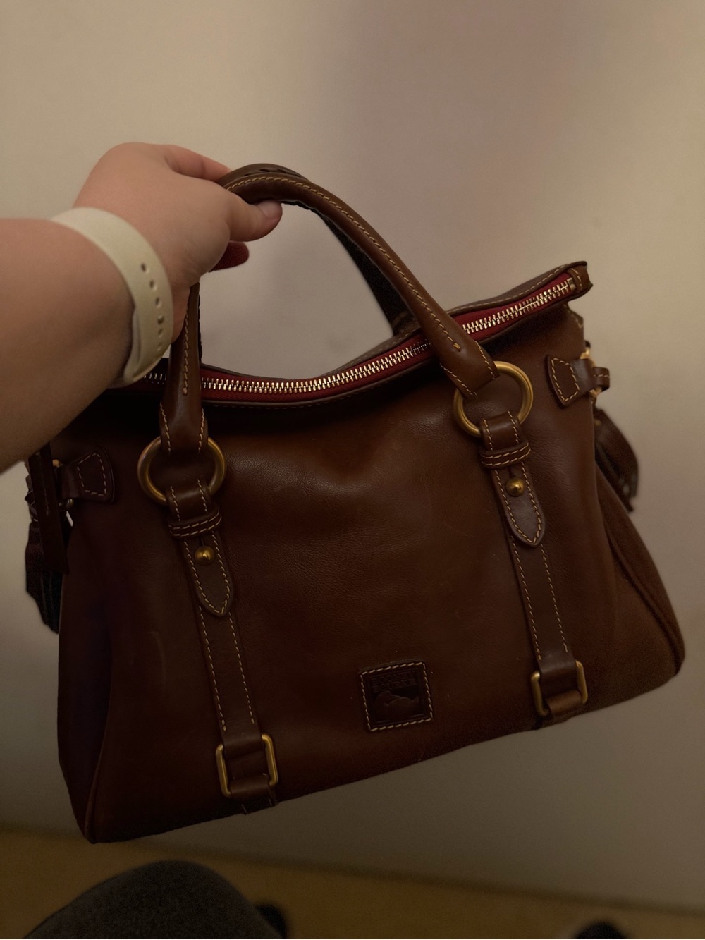 Dooney and Bourke Florentine Leather Large Satchel- Chestnut Brown